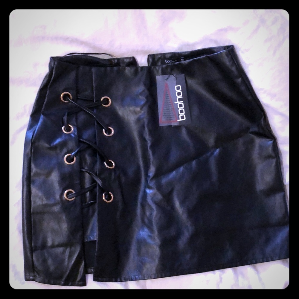 Brand New Vegan Leather black mini BooHoo size 12